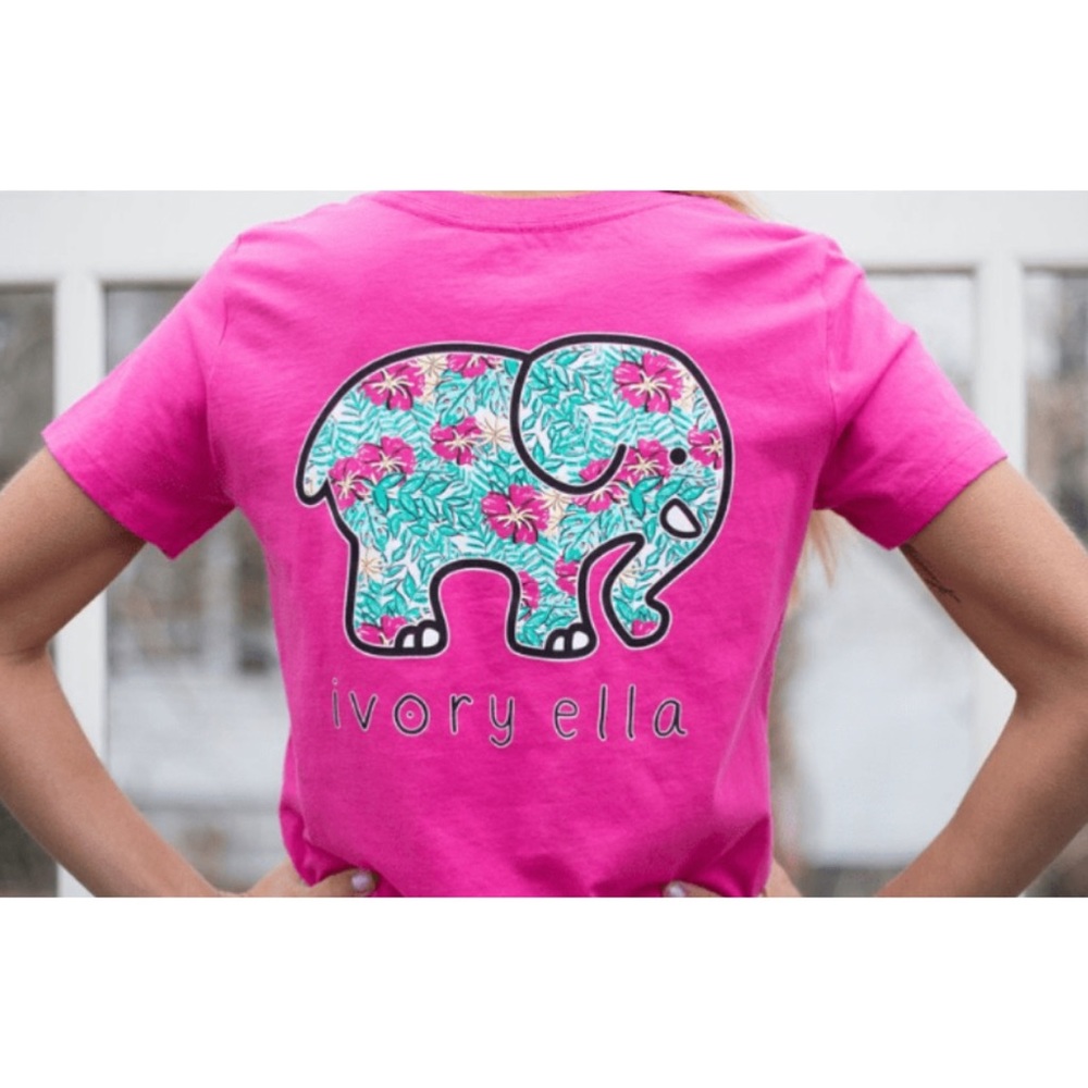Ivory Ella Floral Graphic T-Shirt, Short Sleeves, Hot Pink, Size Medium